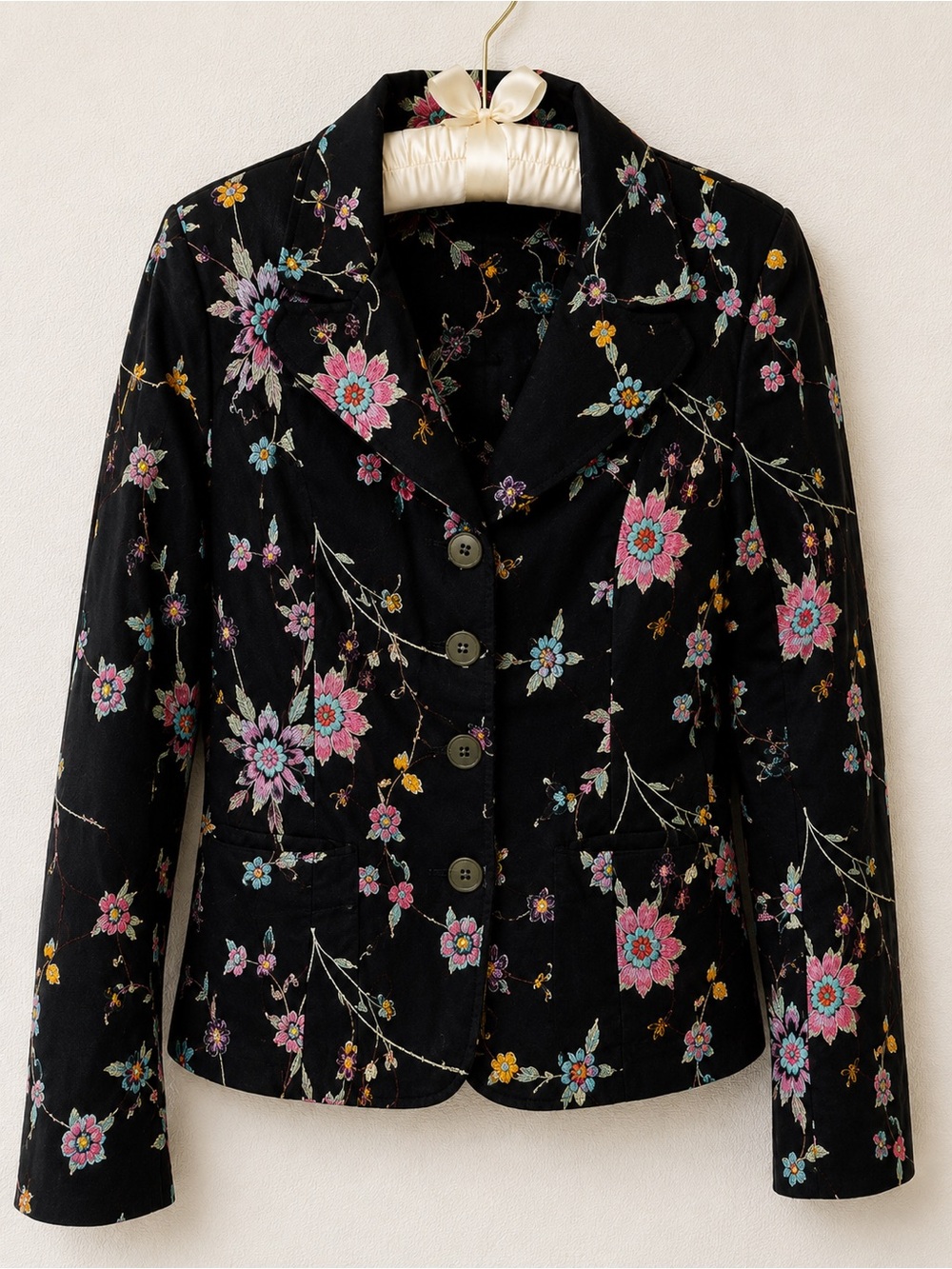 Johnny Was Black Floral Embroidered Blazer Jacket – Size S